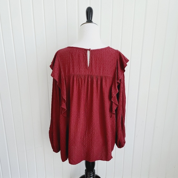 Universal Thread Women's Small Burgundy Ruffle Pullover Fall Blouse - Picture 3 of 11